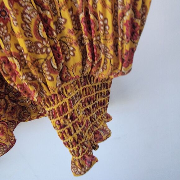 Max Studio women's Pleated top Size XL Bishop Sleeve tie neck boho floral - Picture 6 of 8